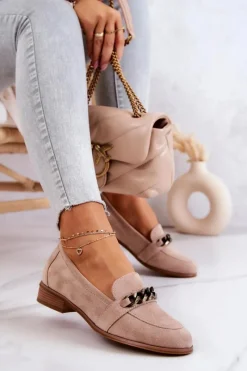 Discount Zamszowe Półbuty Mokasyny Beżowe Yasmin Damskie Mokasyny Damskie Zamszowe