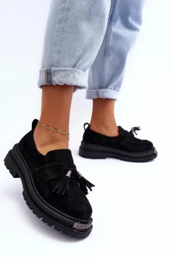 Discount Boto Zamszowe Półbuty Mokasyny Damskie Czarne Ramvli