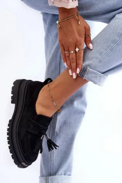 Discount Boto Zamszowe Półbuty Mokasyny Damskie Czarne Ramvli