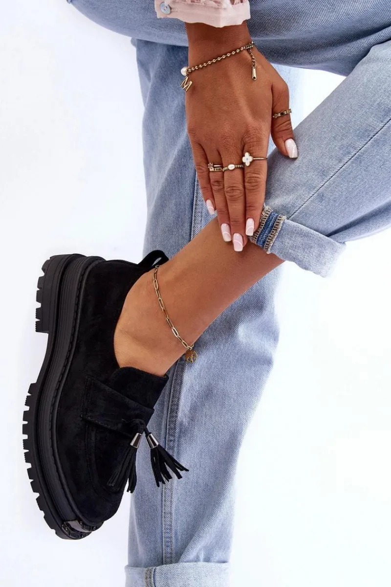 Discount Boto Zamszowe Półbuty Mokasyny Damskie Czarne Ramvli