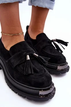 Discount Boto Zamszowe Półbuty Mokasyny Damskie Czarne Ramvli