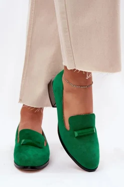 Hot Zamszowe Półbuty Mokasyny Damskie Z Ozdobą D&A LZ51-505 Zielone Damskie Półbuty Skórzane|Mokasyny Damskie Zamszowe