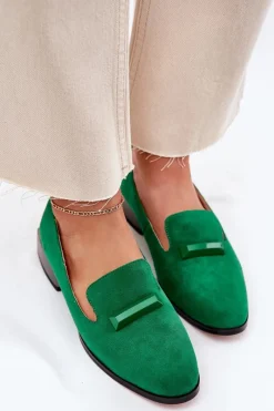 Hot Zamszowe Półbuty Mokasyny Damskie Z Ozdobą D&A LZ51-505 Zielone Damskie Półbuty Skórzane|Mokasyny Damskie Zamszowe