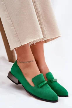 Hot Zamszowe Półbuty Mokasyny Damskie Z Ozdobą D&A LZ51-505 Zielone Damskie Półbuty Skórzane|Mokasyny Damskie Zamszowe