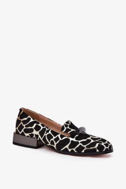 Sale Damskie buty S.Barski Zamszowe Półbuty Mokasyny Damskie Z Ozdobą D&A LZ51-505 Czarno-Złote