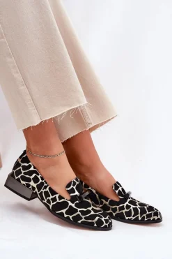 Sale Damskie buty S.Barski Zamszowe Półbuty Mokasyny Damskie Z Ozdobą D&A LZ51-505 Czarno-Złote