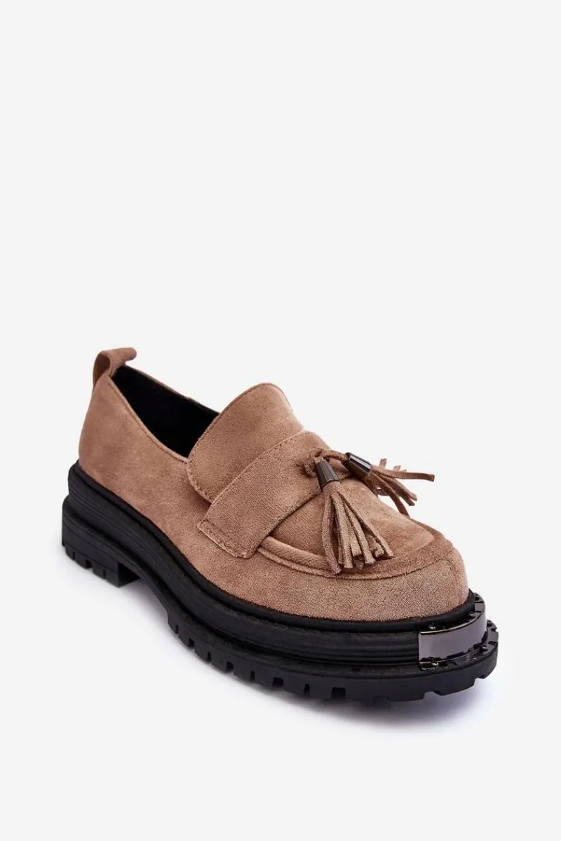 Discount Zamszowe Półbuty Mokasyny Damskie Beżowe Ramvli Damskie Mokasyny Damskie Zamszowe