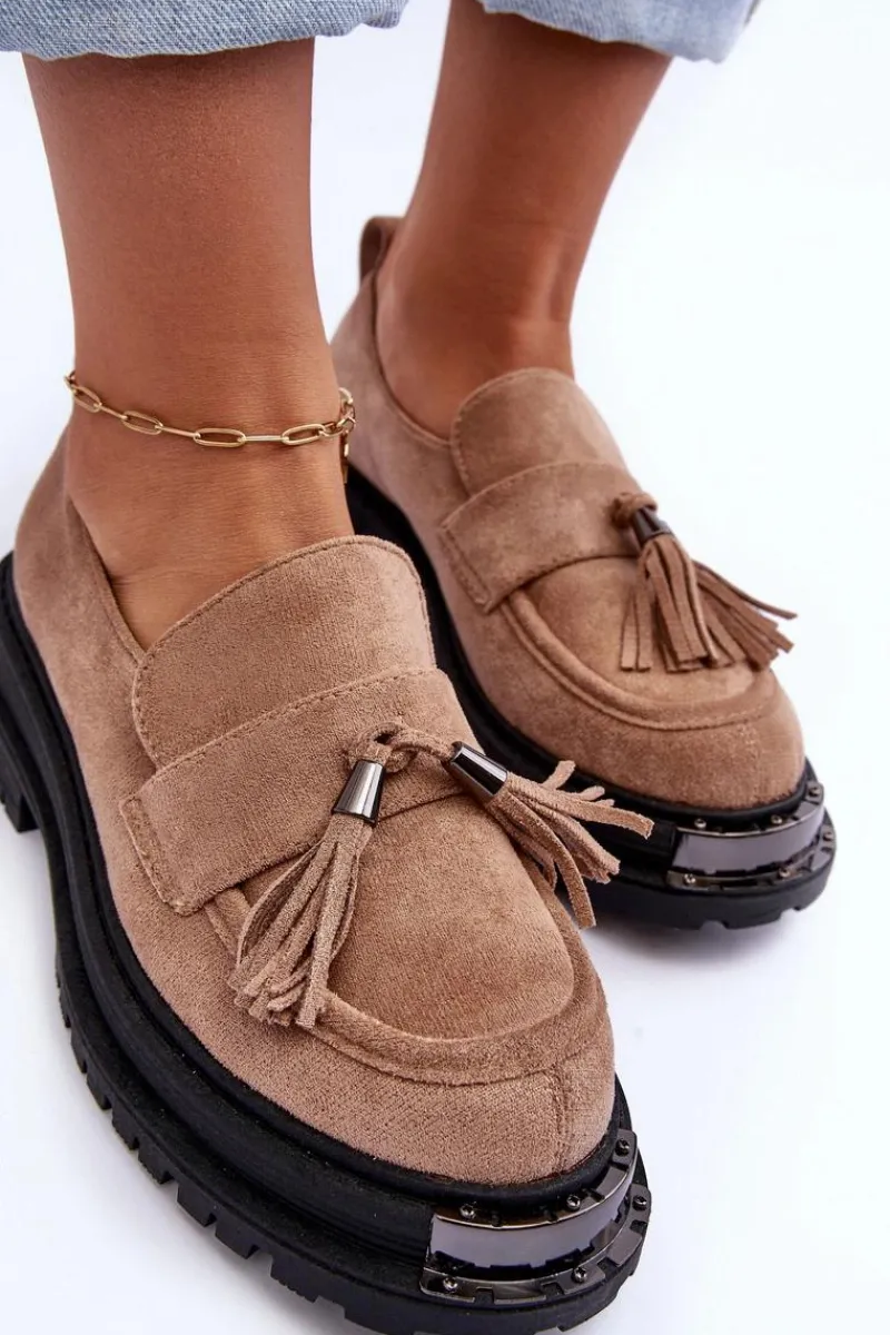 Discount Zamszowe Półbuty Mokasyny Damskie Beżowe Ramvli Damskie Mokasyny Damskie Zamszowe