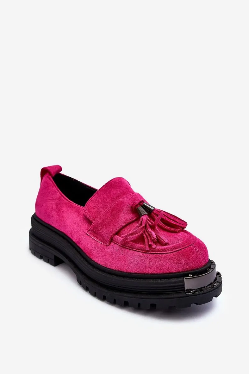 Mokasyny Damskie Zamszowe>Boto Zamszowe Półbuty Mokasyny Damskie Fuksja Ramvli