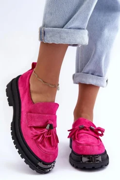 Mokasyny Damskie Zamszowe>Boto Zamszowe Półbuty Mokasyny Damskie Fuksja Ramvli