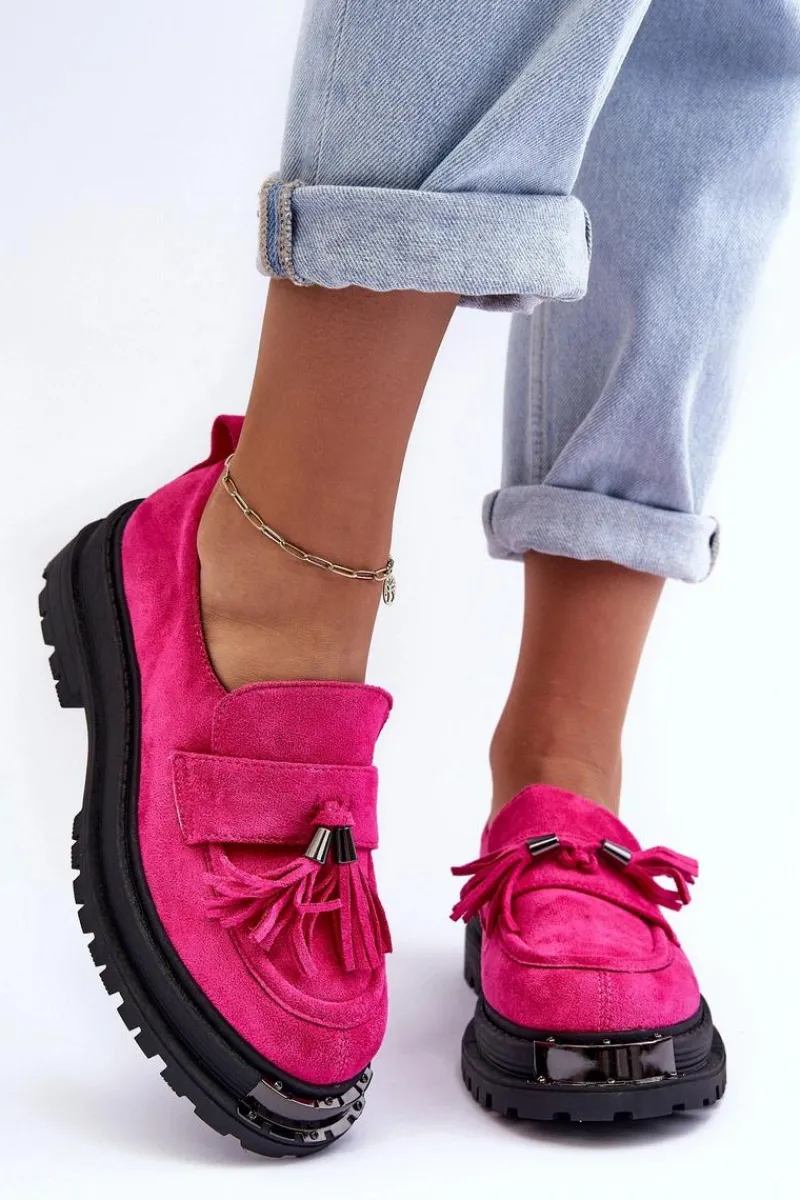 Mokasyny Damskie Zamszowe>Boto Zamszowe Półbuty Mokasyny Damskie Fuksja Ramvli