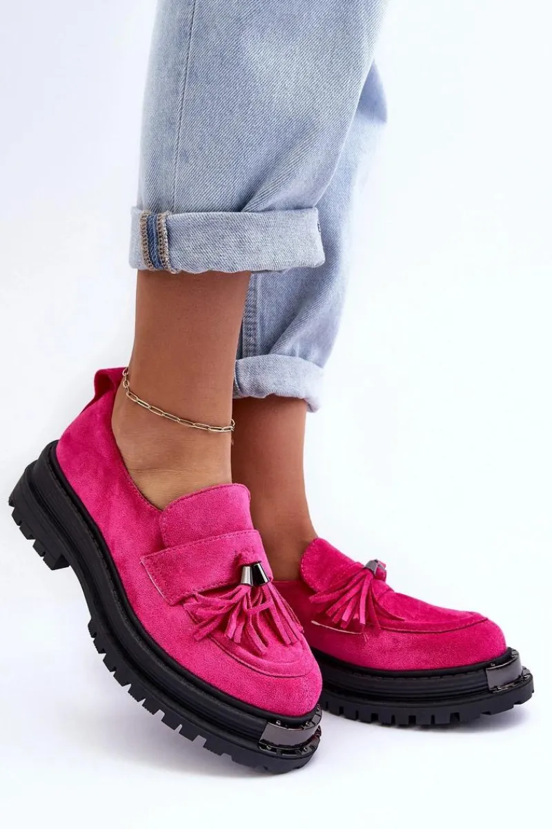 Mokasyny Damskie Zamszowe>Boto Zamszowe Półbuty Mokasyny Damskie Fuksja Ramvli