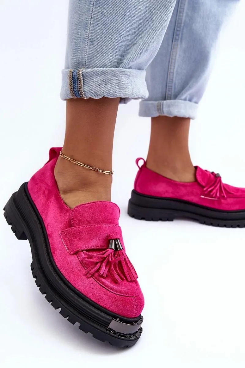 Mokasyny Damskie Zamszowe>Boto Zamszowe Półbuty Mokasyny Damskie Fuksja Ramvli