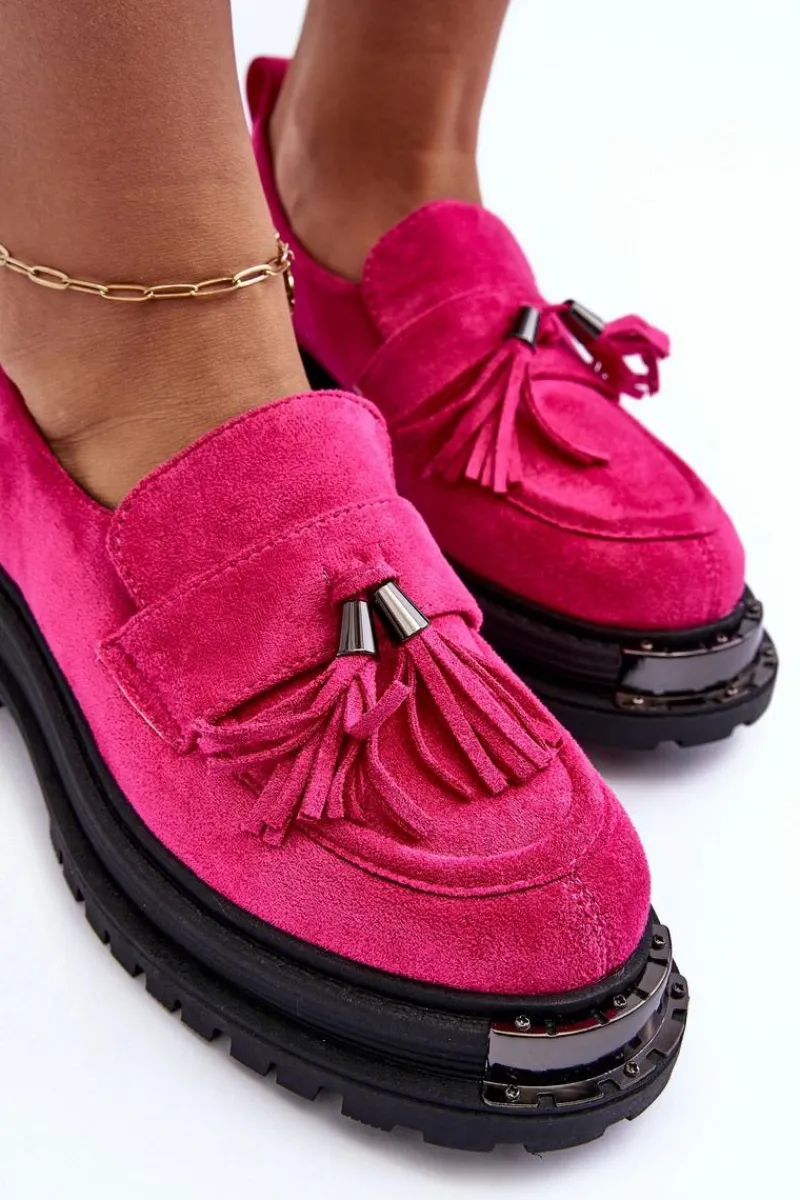Mokasyny Damskie Zamszowe>Boto Zamszowe Półbuty Mokasyny Damskie Fuksja Ramvli