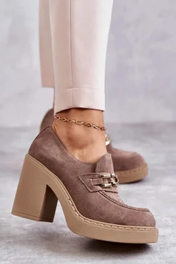 Półbuty Lakierowane|Półbuty Skórzane>Boto Zamszowe Półbuty Na Masywnym Słupku Beżowe Lemar Jaime