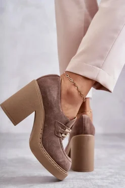 Półbuty Lakierowane|Półbuty Skórzane></noscript>Boto Zamszowe Półbuty Na Masywnym Słupku Beżowe Lemar Jaime