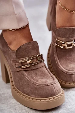 Półbuty Lakierowane|Półbuty Skórzane></noscript>Boto Zamszowe Półbuty Na Masywnym Słupku Beżowe Lemar Jaime