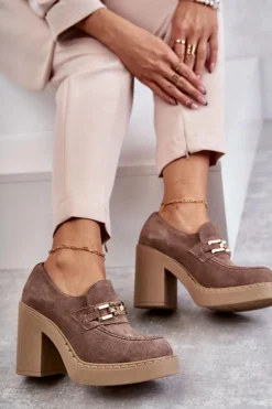 Półbuty Lakierowane|Półbuty Skórzane></noscript>Boto Zamszowe Półbuty Na Masywnym Słupku Beżowe Lemar Jaime