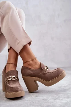 Półbuty Lakierowane|Półbuty Skórzane></noscript>Boto Zamszowe Półbuty Na Masywnym Słupku Beżowe Lemar Jaime