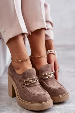 Półbuty Lakierowane|Półbuty Skórzane></noscript>Boto Zamszowe Półbuty Na Masywnym Słupku Beżowe Lemar Jaime