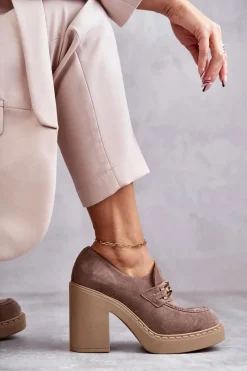 Półbuty Lakierowane|Półbuty Skórzane></noscript>Boto Zamszowe Półbuty Na Masywnym Słupku Beżowe Lemar Jaime