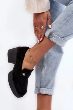 Outlet Boto Zamszowe Półbuty Na Obcasie Damskie Czarne Afnira