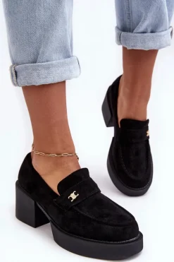 Outlet Boto Zamszowe Półbuty Na Obcasie Damskie Czarne Afnira