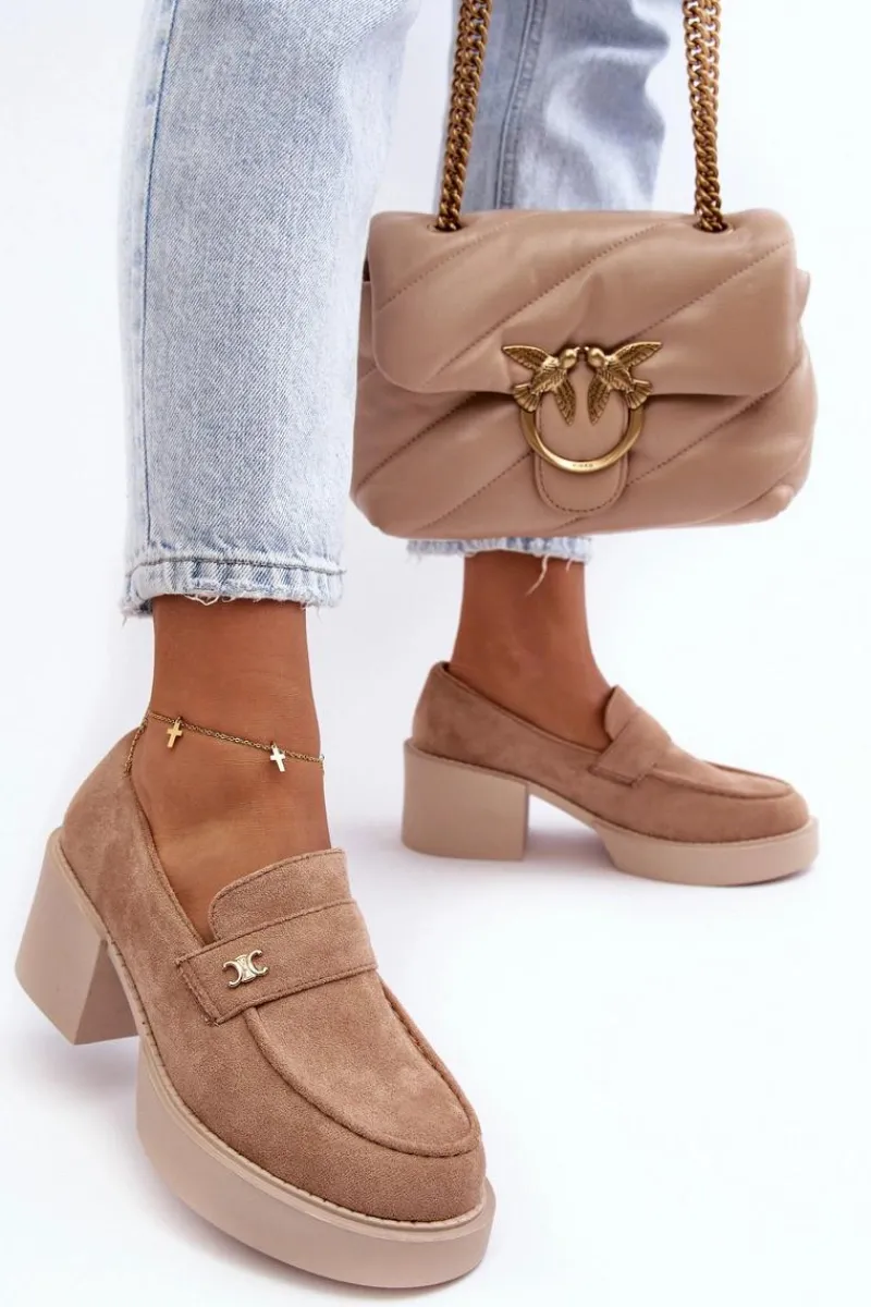 Hot Zamszowe Półbuty Na Obcasie Damskie Beżowe Afnira Damskie Czółenka Na Platformie|Czółenka Zamszowe