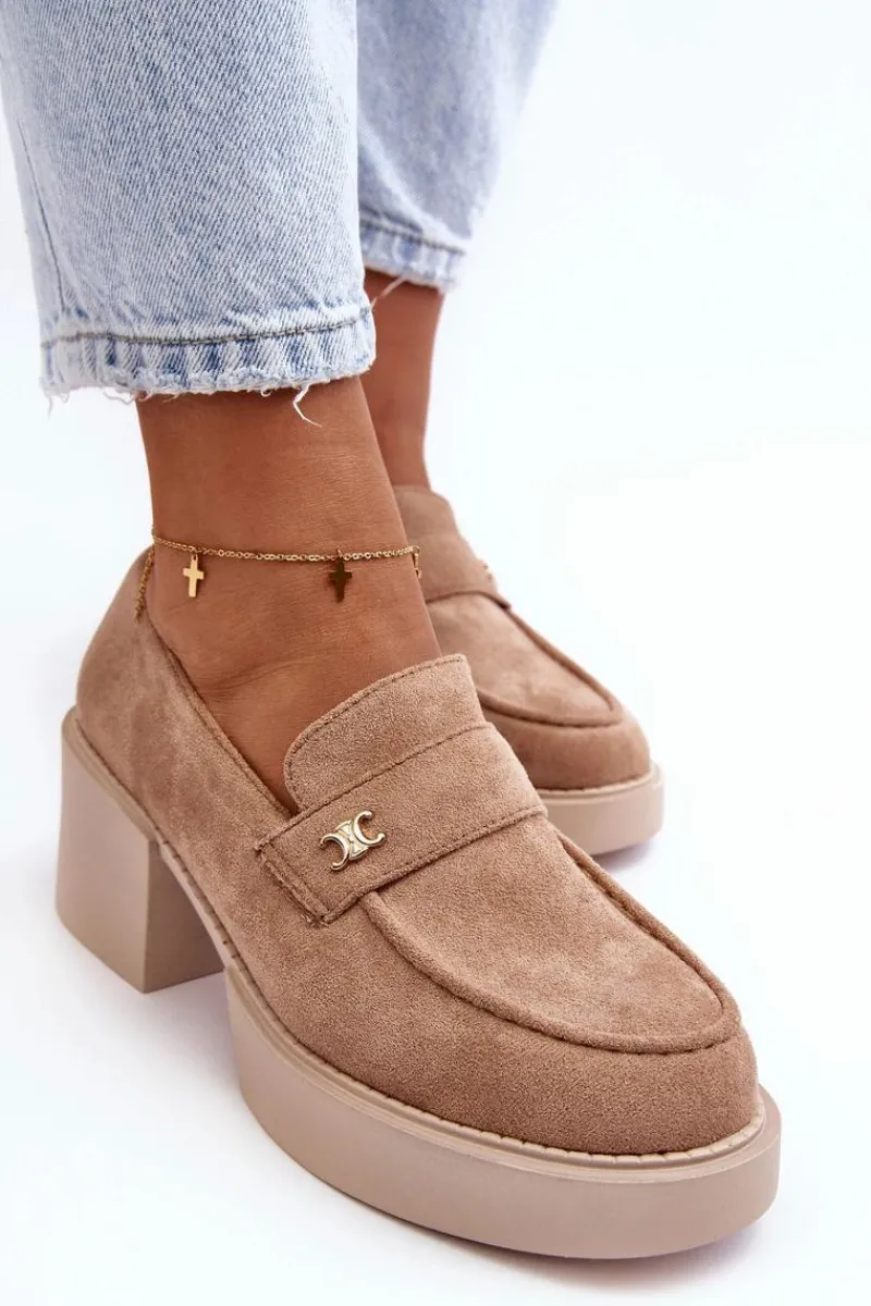 Hot Zamszowe Półbuty Na Obcasie Damskie Beżowe Afnira Damskie Czółenka Na Platformie|Czółenka Zamszowe