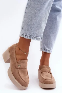 Hot Zamszowe Półbuty Na Obcasie Damskie Beżowe Afnira Damskie Czółenka Na Platformie|Czółenka Zamszowe