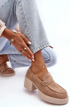 Hot Zamszowe Półbuty Na Obcasie Damskie Beżowe Afnira Damskie Czółenka Na Platformie|Czółenka Zamszowe