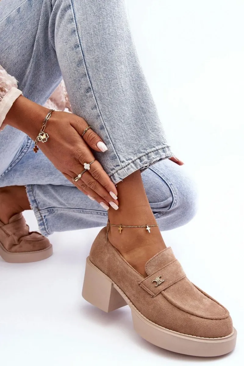 Hot Zamszowe Półbuty Na Obcasie Damskie Beżowe Afnira Damskie Czółenka Na Platformie|Czółenka Zamszowe