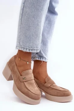 Hot Zamszowe Półbuty Na Obcasie Damskie Beżowe Afnira Damskie Czółenka Na Platformie|Czółenka Zamszowe
