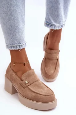 Hot Zamszowe Półbuty Na Obcasie Damskie Beżowe Afnira Damskie Czółenka Na Platformie|Czółenka Zamszowe