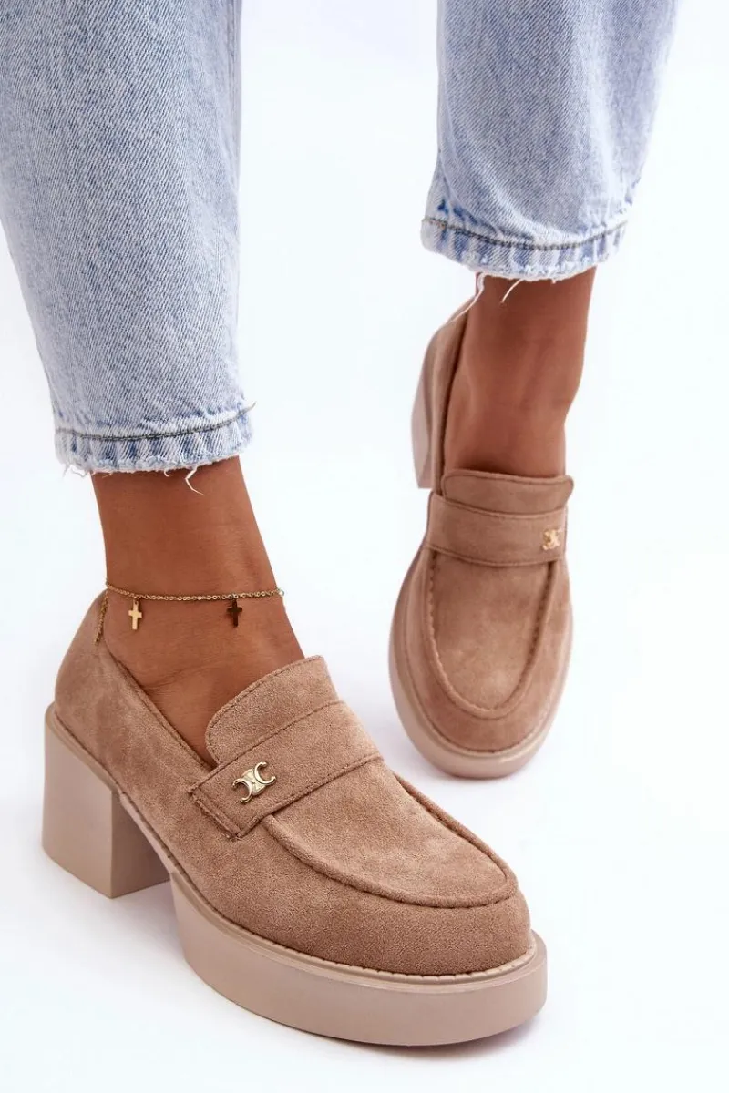Hot Zamszowe Półbuty Na Obcasie Damskie Beżowe Afnira Damskie Czółenka Na Platformie|Czółenka Zamszowe
