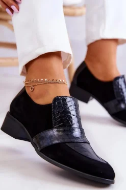 Best Boto Zamszowe Półbuty Wężowe Czarne Mariene