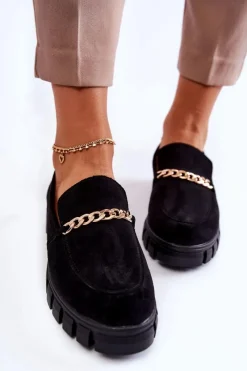New Zamszowe Półbuty Z Łańcuszkiem Czarne Anne Damskie Mokasyny Damskie Zamszowe