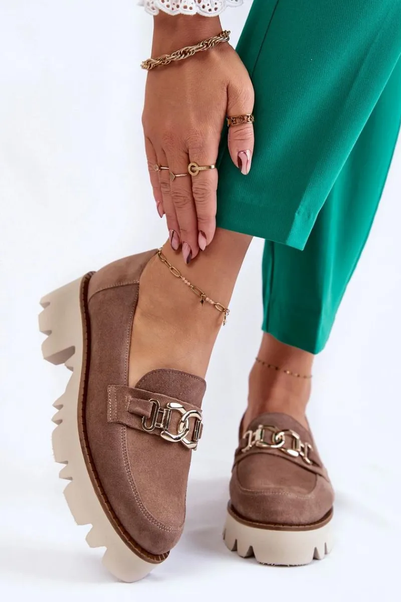 New Laura Messi Zamszowe Półbuty Z Ozdobą 2489 Brązowe Brązowy