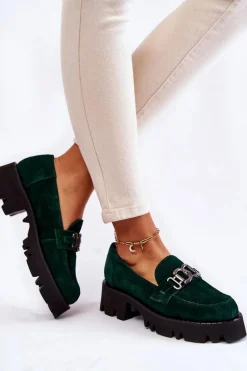 Hot Laura Messi Zamszowe Półbuty Z Ozdobą 2489 Zielone Zielony