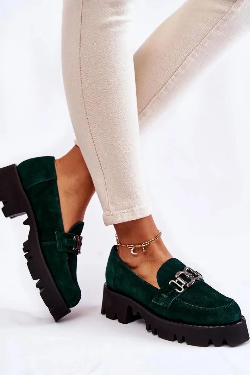 Hot Laura Messi Zamszowe Półbuty Z Ozdobą 2489 Zielone Zielony