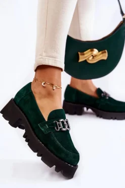 Hot Laura Messi Zamszowe Półbuty Z Ozdobą 2489 Zielone Zielony