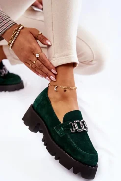 Hot Laura Messi Zamszowe Półbuty Z Ozdobą 2489 Zielone Zielony