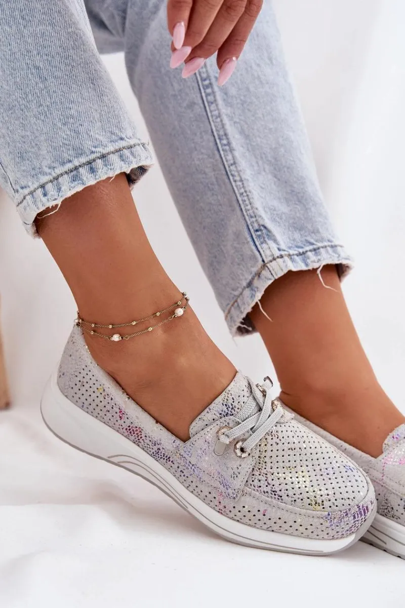 Best Artiker Zamszowe Półbuty Ze Skóry Naturalnej Na Platformie 56C2104 Szare