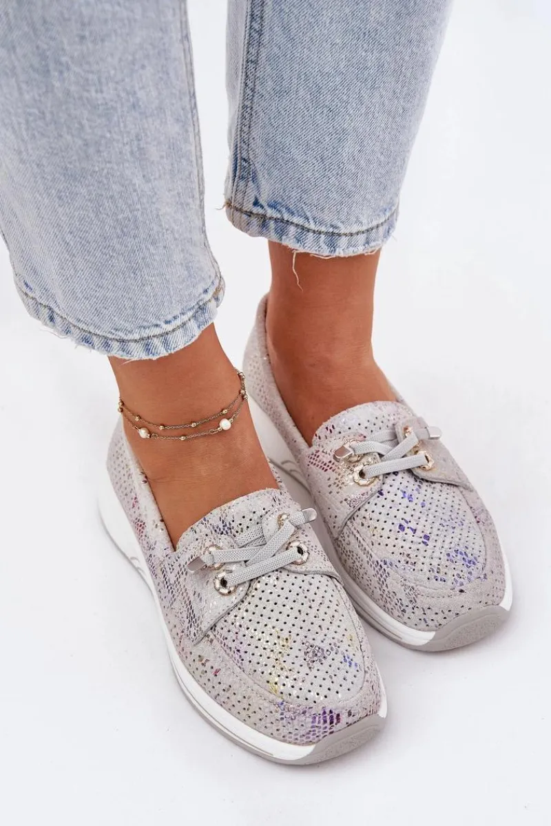 Best Artiker Zamszowe Półbuty Ze Skóry Naturalnej Na Platformie 56C2104 Szare