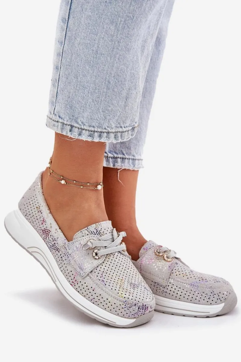 Best Artiker Zamszowe Półbuty Ze Skóry Naturalnej Na Platformie 56C2104 Szare