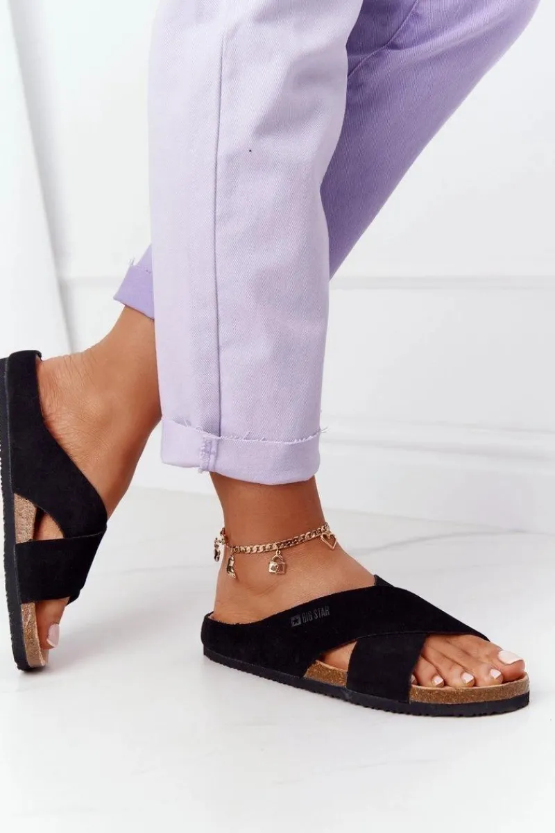 Best Big Star Shoes Zamszowe Profilowane Klapki Big Star HH274640 Czarne