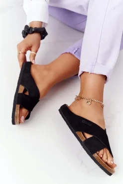 Best Big Star Shoes Zamszowe Profilowane Klapki Big Star HH274640 Czarne