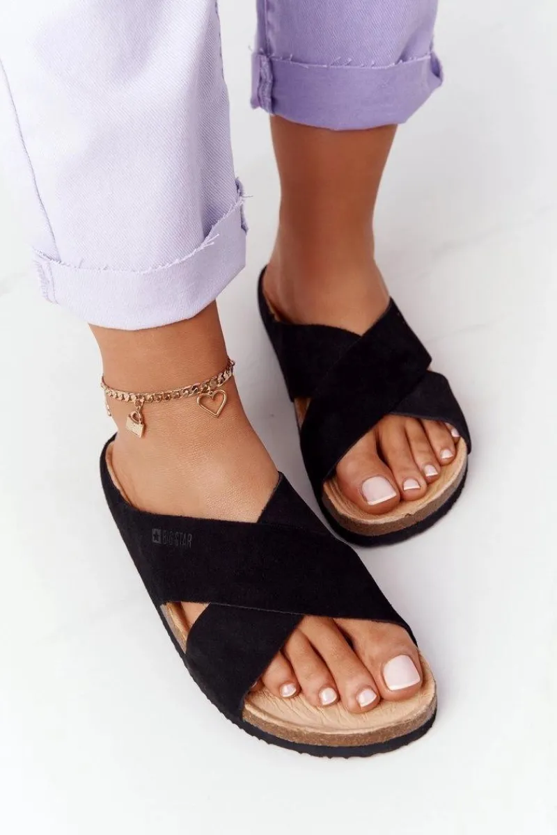 Best Big Star Shoes Zamszowe Profilowane Klapki Big Star HH274640 Czarne