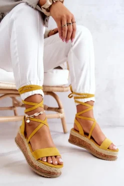 Best Zamszowe Sandałki Espadryle Na Koturnie Żółte Shanny Damskie Sandały Na Koturnie