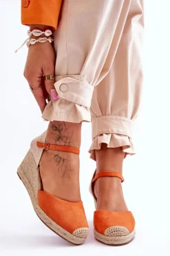 Best Boto Zamszowe Sandałki Espadryle Na Koturnie Pomarańczowe Cammer